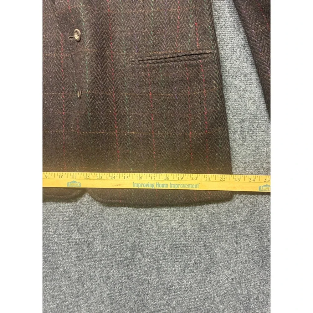 Vintage Oakton Ltd Blazer Mens 42R Brown Wool Herringbone Windowpane Sport Coat